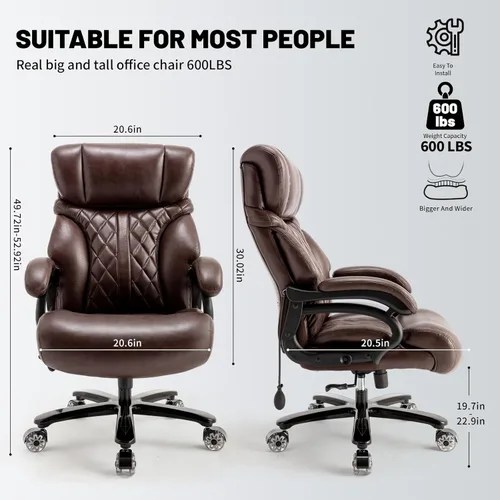 Miniatura 2 de Sillas de oficina grandes y altas de 600 libras para personas pesadas, silla de oficina ejecutiva resistente con asiento extra ancho y soporte