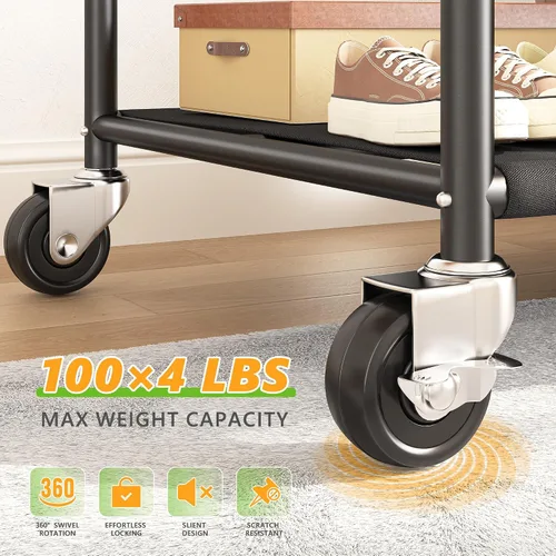 Miniatura 5 de Raybee Percheros para colgar ropa, perchero ajustable con ruedas bloqueables, estantes de almacenamiento, estante multifuncional para dormitorio