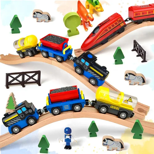 Miniatura 4 de 6 vías de tren de madera ascendentes de expansión compatibles con la mayoría de las vías de tren, conectores de vía de tren de madera para niñas