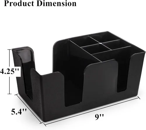Miniatura 2 de Tebery Paquete de 3 barras de plástico negro con 6 compartimentos, organizador de barra recargable para servilletas, palillos de dientes, pajitas