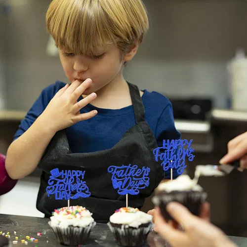 Miniatura 6 de Paquete de 24 adornos para cupcakes con purpurina para el Día del Padre, para el mejor papá, sombrero de bigote, decoraciones para tartas