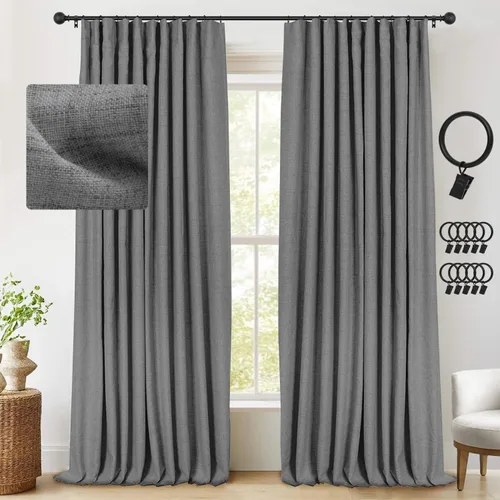 Miniatura 42 de INOVADAY Cortinas térmicas para puerta corredera 100% opacas para dormitorio, cortinas de puerta corrediza de vidrio extra anchas para patio, lino