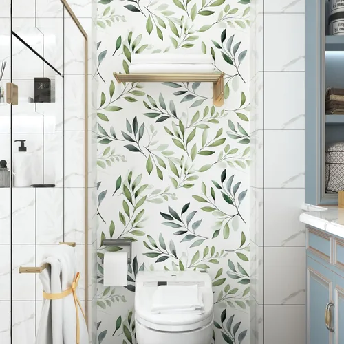 Miniatura 2 de Papel pintado verde de despegar y pegar, 17.5" x 118" Papel de contacto de hojas de salvia y oliva, papel pintado botánico moderno de verde