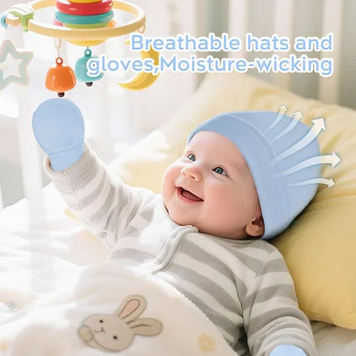 Miniatura 4 de Zando Gorros y manoplas unisex para bebés, gorro de hospital para recién nacidos, con guantes antiarañazos, conjunto para bebés y niños