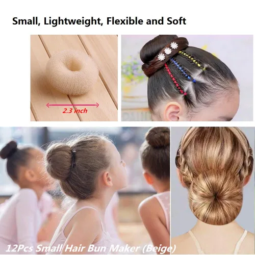 Miniatura 2 de SQULIGT Juego de 12 piezas para hacer moños para el cabello, para niñas y mujeres, herramienta de dona para cabello corto y fino