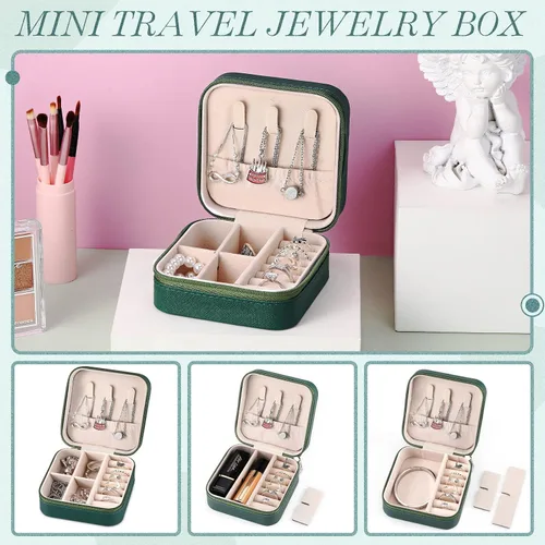 Miniatura 41 de Yinkin 12 piezas de mini joyero de viaje para dama de honor, organizador de aretes de piel sintética, accesorios de viaje a granel, soporte portátil