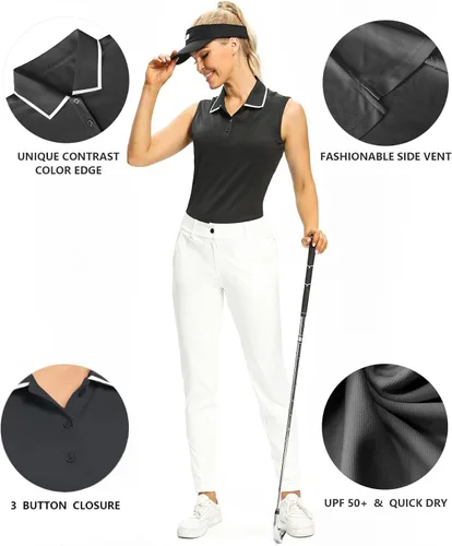 Miniatura 2 de Camisetas polo para mujer, sin mangas, para golf, tenis, UPF 50+, ligeras