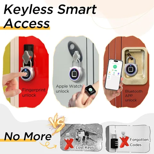 Miniatura 2 de Candado de huellas dactilares, casillero de gimnasio con aplicación Bluetooth para reloj iOS, candado biométrico inteligente sin llave, impermeable