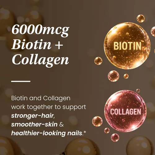 Miniatura 5 de Sandhu's Complejo de biotina, colágeno y queratina Apoya el ciclo normal de crecimiento del cabello Vitaminas para la piel y las uñas