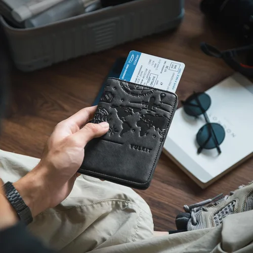 Miniatura 6 de VULKIT Soporte para pasaporte, cierre magnético, bloqueo RFID, cartera de viaje, funda para libro de pasaporte, soporte para tarjeta de embarque