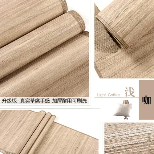 Miniatura 3 de Q QIHANG Papel tapiz chino retro de PVC de grano de madera de imitación de pajita, sushi, restaurante, sala de estar, dormitorio, tatami, estudio