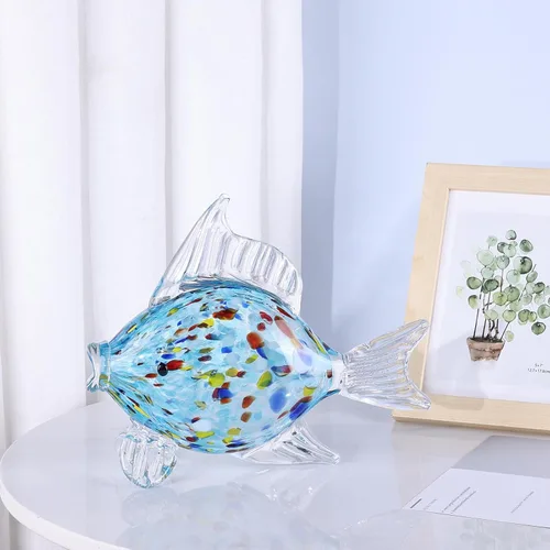 Miniatura 3 de Figura grande de pez de vidrio para decoración del hogar, estatua de animales marinos de vidrio soplado a mano, escultura decorativa con temática