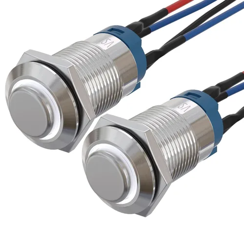 Miniatura 8 de APIELE Interruptor de botón momentáneo de 0.472 in precableado 5.906 in de cabeza redonda alta (aluminio negro, azul)