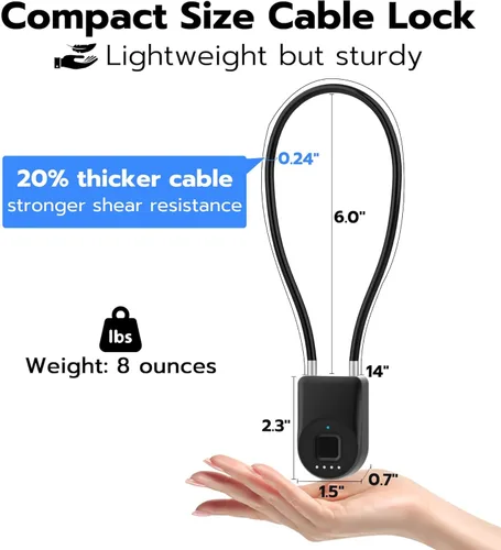 Miniatura 6 de Anweller Candado de cable de huellas dactilares, grillete pequeño de 14 pulgadas de largo, entrada sin llave, biométrico, Bluetooth, bloqueo de Back