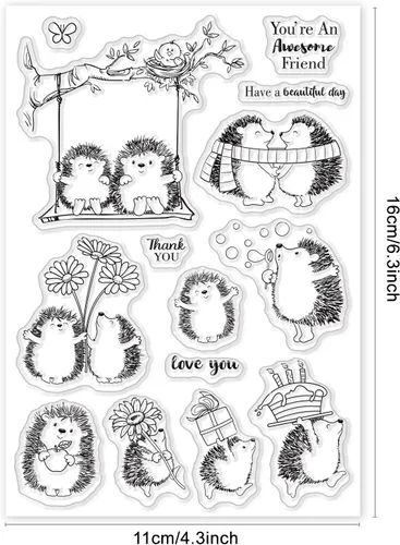 Miniatura 2 de GLOBLELAND Hedgehog Friends - Sellos transparentes para bricolaje, decoración de álbumes de recortes, columpio de primavera, sello transparente