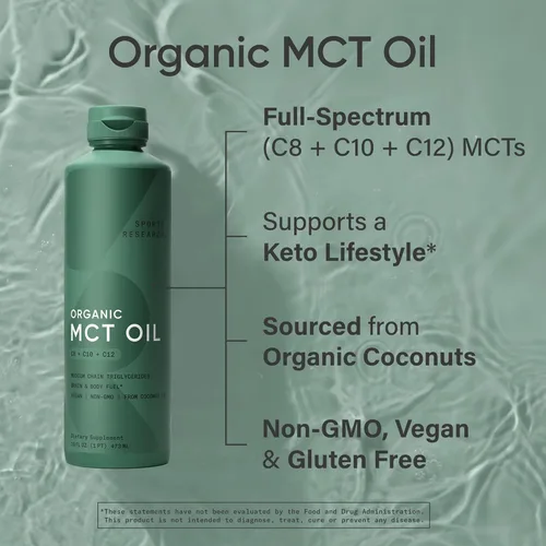 Miniatura 4 de Sports Research® Aceite orgánico MCT de 16 onzas, espectro completo (C8, C10, C12) procedente de aceite de coco, combustible Keto para cerebro