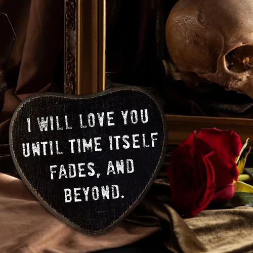 Miniatura 5 de Decoración gótica de pared – I Will Love You – Cartel colgante de madera de corazón negro – Decoración de pared retro para el hogar, sala de estar