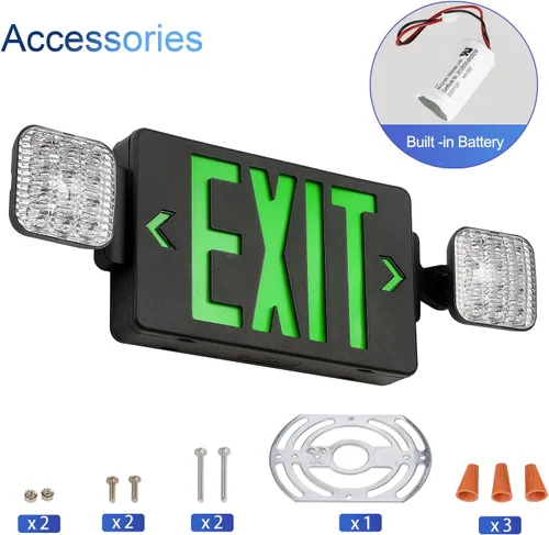 Miniatura 4 de TANLUX Letrero de salida de carcasa negra con luces de emergencia, luz LED de salida de emergencia con batería de respaldo, certificación UL, combo