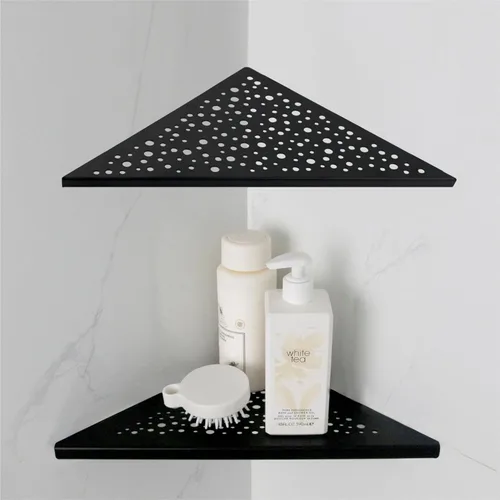 Miniatura 9 de HIDROP 2 Pack Corner Shower Shelves with 4 Hooks & 4 Razor Holes, 10" Matte Black Stainless Steel Bathroom Corner Shelf, Embed into Tile Gap Shower