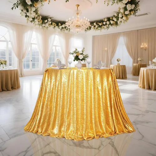 Miniatura 46 de PartyDelight Mantel de lentejuelas redondo de 50 pulgadas, color dorado claro, adorno de mesa para decoración de bodas, fiestas, cumpleaños