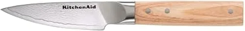KitchenAid Cuchillo de pelar forjado de 3.5 pulgadas de alta calidad, hoja de acero de damasco AUS-10, mango de madera de Pakka con triple remache,