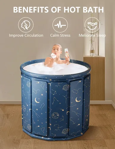 Miniatura 4 de Bañera portátil para adultos, bañera plegable independiente para ducha, bañeras de baño caliente y frío con espuma térmica engrosada para mantener