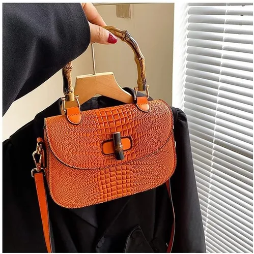 Miniatura 2 de Bolso de mano de cuero artificial de bambú con asa superior para mujer, elegante bolso de noche, regalo para mujer, hecho a mano