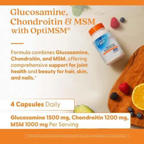 Miniatura 5 de Doctor's Best Glucosamina Condroitina Msm con cápsulas OptiMSM, apoya la estructura, función y comodidad saludables de las articulaciones, sin OGM