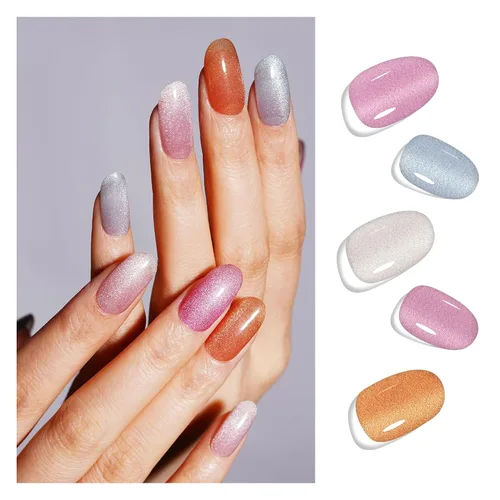 Miniatura 32 de DANNI & TONI Tiras de uñas de gel semicuradas, color rosa champán, ojos de gato, 28 calcomanías de regalo para mujer Aqua Ripple