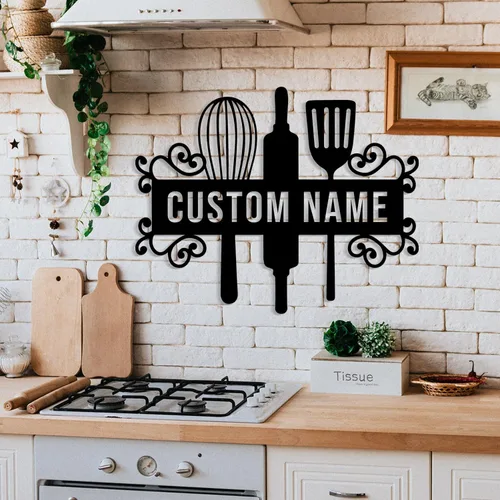 Miniatura 5 de Letrero de nombre de cocina personalizado, decoración de pared de metal, letrero de metal personalizado para cocina, decoración de pared de cocina
