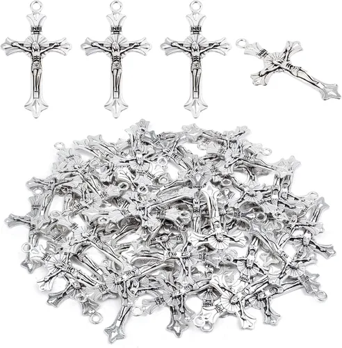 Miniatura 10 de Aylifu Cross Pendant Charms, 50pcs Alloy Jesus Peace Crucifix Pendants Jewelry Findings Accessories for DIY Handmade Bracelet Necklace