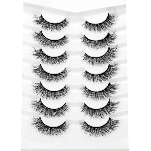 Miniatura 780 de Pooplunch - Pestañas postizas finas de visón sintético, estilo ojo de gato, naturales, cruzadas, tipo racimo, efecto 8D de volumen, tiras