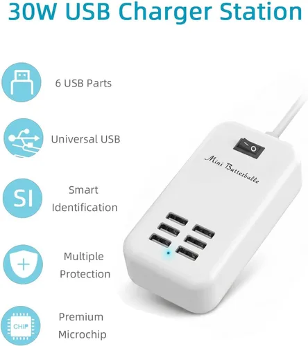 Miniatura 2 de 6 puertos USB Cargador Hub Escritorio Enchufe de EE. UU. Alimentación de CA Adaptador de carga de viaje de pared ranuras Estación de carga Extensión