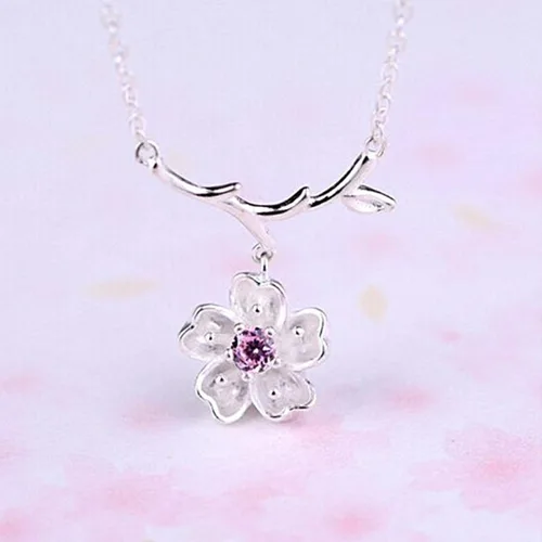 Miniatura 5 de SEniutarm Collares para mujeres y niñas Flores de cerezo flores ramas de árbol colgante collar mujer elegante joyería colgante cadena de San