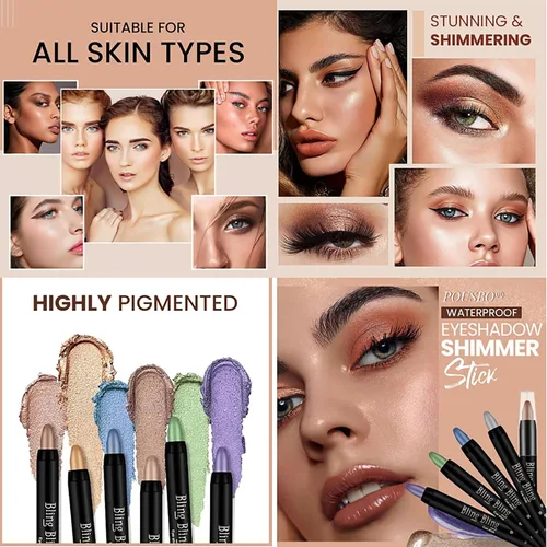 Miniatura 4 de Sombra de ojos en barra brillante, 16 sombras de ojos resaltadoras en lápiz, sombra de ojos con brillo impermeable, lápiz delineador de ojos, sombra