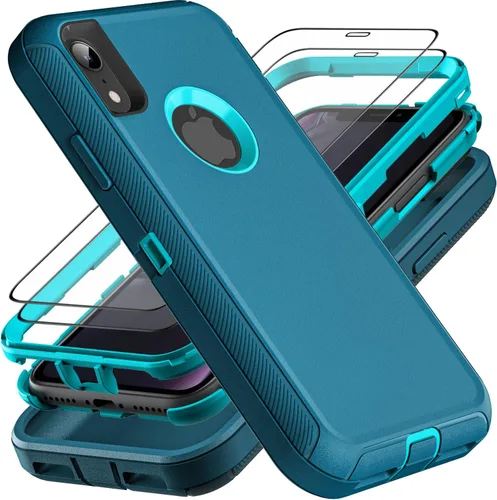Miniatura 9 de YKHJKLEC para iPhone XR, funda de grado militar 3 en 1 resistente a prueba de golpes/caídas/polvo con 2 piezas de protector de pantalla de vidrio