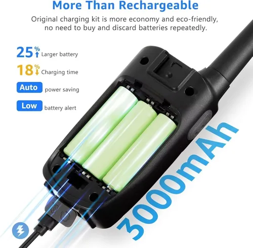Miniatura 3 de Topsung Walkie Talkies para Niños Recargables Walkie Talkie para Adultos de Largo Alcance FRS Radio de 2 Vías Paquete de 3 con Cordón, Batería NOAA