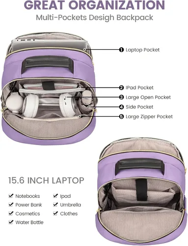 Miniatura 3 de LOVEVOOK Mochila bolso para laptop para mujeres, bolsas de computadora de viaje de trabajo, mochila escolar universitaria para estudiante mujer