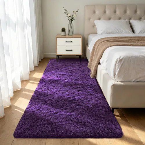 Miniatura 38 de Alfombra peluda para dormitorio, sala de estar, 2 x 6 pies, antideslizante, esponjosa, suave, alfombra lanuda beige y blanca para sala de estar