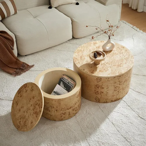 Miniatura 19 de KEVINSPACE Mesa auxiliar redonda pequeña para sala de estar, mesa auxiliar circular de madera, mesita de noche para apartamento, dormitorio, Ø 23.4