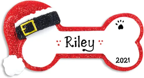 Adorno personalizado para árbol de Navidad de mascota con hueso de perro de Papá Noel con purpurina roja 2025 - Personalización gratuita