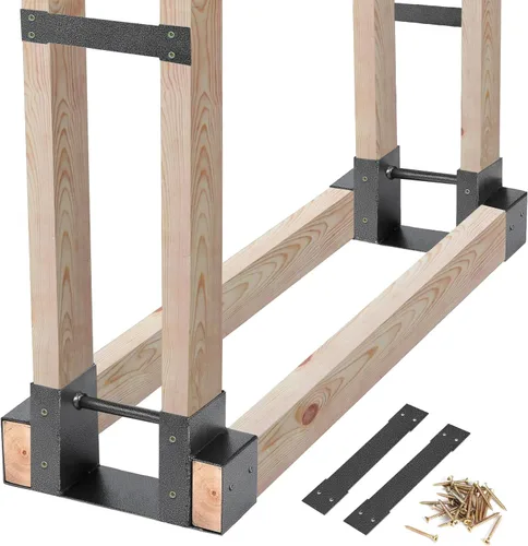 Miniatura 8 de MOFEEZ Kit de soporte de almacenamiento de troncos de leña al aire libre, soporte de almacenamiento de madera para chimenea, ajustable a cualquier