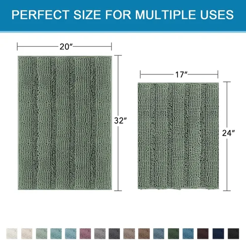 Miniatura 83 de H.VERSAILTEX Tapetes de baño antideslizantes para baño, alfombras de baño extragruesas de felpilla a rayas, tapetes de baño de 47" x 17", alfombras