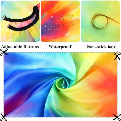 Miniatura 3 de FEBSNOW Capa de Barbero Impermeable Profesional para Corte de Cabello Capa con Cepillo Quitapelusas para Cuello para Corte de Cabello Tie-dye Salón