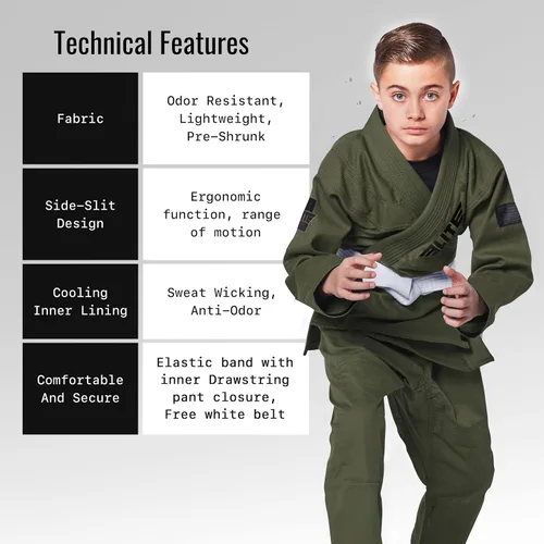 Miniatura 3 de Elite Sports Kids BJJ GI - Kimono brasileño Jiujitsu Gi con tela preencogida y cinturón, para niños y jóvenes, aprobado por la IBJJF