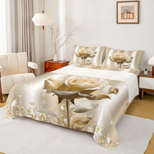 Miniatura 15 de Manfei Juego de sábanas de rosas rosas 3D tamaño individual, juego de ropa de cama brillante con purpurina rosa para decoración de habitación