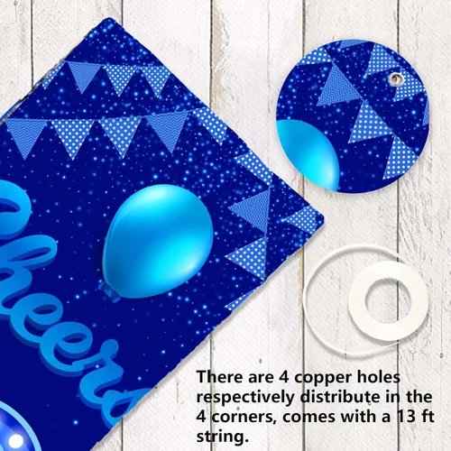 Miniatura 3 de Cartel de feliz cumpleaños 25 color azul y negro, decoración temática de globos de confeti para mujeres de 25 años, suministros de cumpleaños