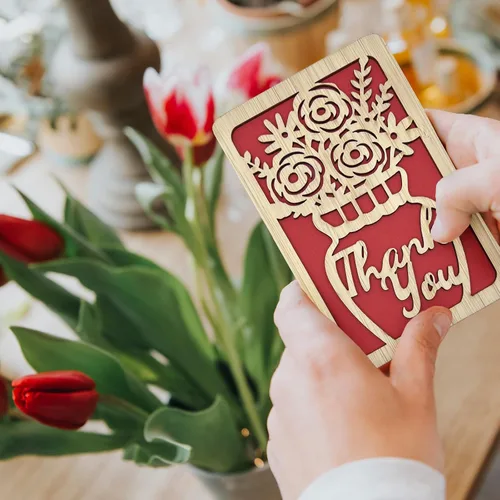 Miniatura 4 de Tarjetas de agradecimiento de madera con sobres, florero en blanco, tarjeta de regalo de Acción de Gracias para profesor, jefe, amigos, familia