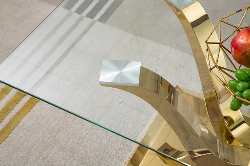Miniatura 160 de Mesa de centro de cristal de lujo, mesa de centro de sofá de 47 pulgadas con marco de acero inoxidable dorado y parte superior de vidrio negro, mesa