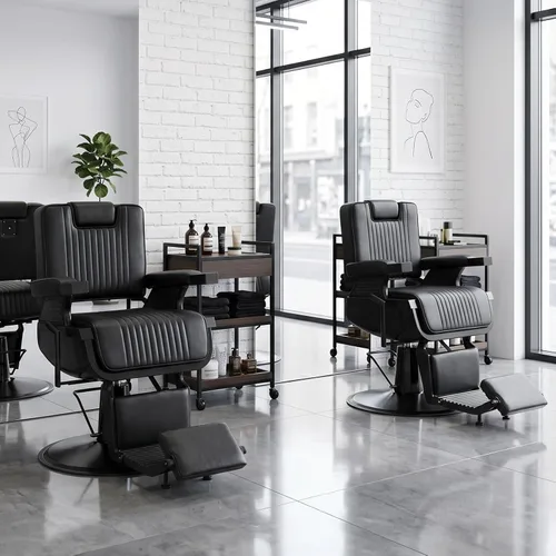 Miniatura 4 de Reclining Barber Chair for Barbershop, Professional Barber Salon Chair for Hair Stylist, 360 Swivel Styling Chair with Adjustable Headrest &